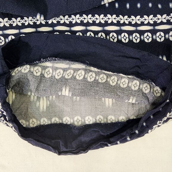 Ann Taylor Loft Womens Medium Jumpsuit Navy Blue IKAT Print Drawstring Waist - Picture 11 of 15